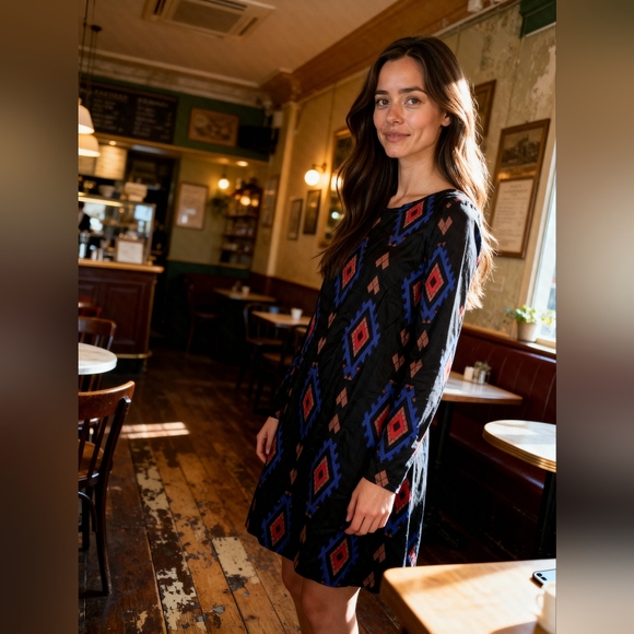 Compania Fantastica Long Sleeve Black Geometric Dress - Picture 2 of 8